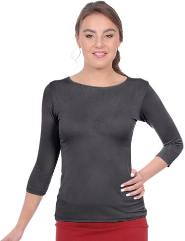 Kosher Casual High Neck Tops 3/4 Sleeve Layering Tee Slim Fit Cleavage Cover Top in Saudi Arabia
