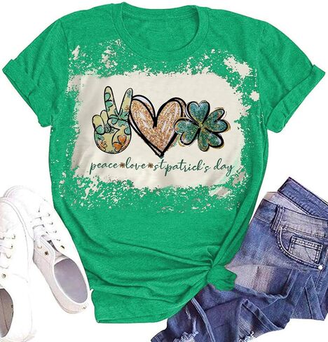 تي شيرت عيد القديس باتريك للسيدات تي شيرت برسومات قلب شامروك تي شيرت السلام الحب لعيد القديس باتي تي شيرت أيرلندي in Kuwait
