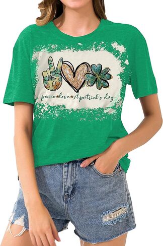 تي شيرت عيد القديس باتريك للسيدات تي شيرت برسومات قلب شامروك تي شيرت السلام الحب لعيد القديس باتي تي شيرت أيرلندي in Kuwait
