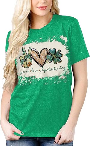 تي شيرت عيد القديس باتريك للسيدات تي شيرت برسومات قلب شامروك تي شيرت السلام الحب لعيد القديس باتي تي شيرت أيرلندي in Kuwait