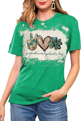 تي شيرت عيد القديس باتريك للسيدات تي شيرت برسومات قلب شامروك تي شيرت السلام الحب لعيد القديس باتي تي شيرت أيرلندي in Kuwait