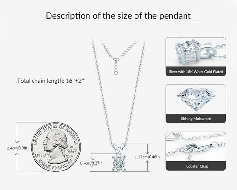 AINUOSHI Moissanite Necklace for Women, 1-1.5 CT Solitaire Moissanite Diamond D-E Color, 925 Sterling Silver with 18K Gold Plating, Christmas New Year Gifts with Jewelry Box Packed in Kuwait