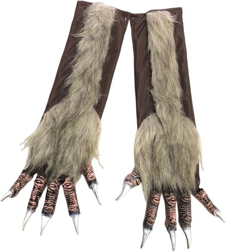 1 Pair Werewolf Hand Costume Gloves Hairy Hands Animal Furry Claw Paw Gloves Bear Monster Halloween Costume Cosplay for Adult in Saudi Arabia