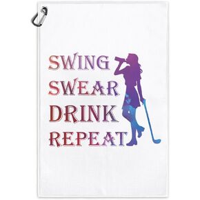 Swing Swear Repeat Funny Printed Microfiber Golf Towel with Clip, Great Watercolor Golf Gifts for Mom Golf Fan Golfer Her, Golf Lover Mother's Day Birthday Gifts, Golf Accessories for Women