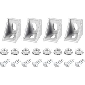 uxcell 4Set Inside Corner Bracket Gusset Kits, 35x35x29mm 3030 Angle Connector for 3030 Series Aluminum Profile (Silver/ 8 x Hex Flange Nuts & T-Slot Screws)