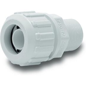 NDS 730-10RTL Flo-Lock PVC Gripper Adapter, Pipe Connection, For CTS Poly Pipe with FPT pipe end, EPDM O-ring, Steel Gripper, 1-Inch SDR-9 CTS X 1-Inch MPT, White
