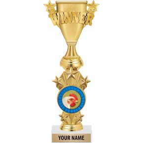 Personalized Winner Chicken Trophies - 10.5" Gold Chicken Starburst Trophy Prime