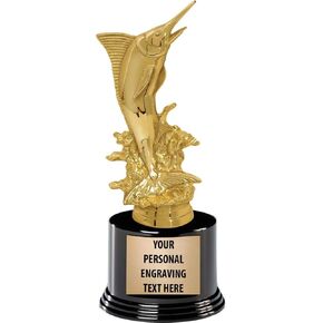 Crown Awards Fish Trophies with Custom Engraving, 7.25" Personalized Marlin Fishing Trophy On Deluxe Round Base Prime