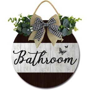 Bathroom Signs for Front Door Farmhouse ，Rustic Round Wooden Hanging Wreaths for Bathroom Wash House Toilet Housewarming Gift Decoration Indoor Wall Decor
