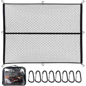 Heavy Duty Cargo Net for Pickup Truck Bed - Stretches from 5' x 7' to 15' x 21' - 12 Metal Carabiners - Compatible with Ford, Dodge RAM, Chevy, Toyota - Ideal for (Black, 5X7 Feet)