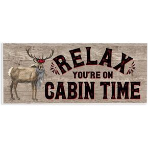 Stupell Industries Relax You're On Cabin Time Moose Typography Sign Wall Plaque, 7 x 17, Multi-Color