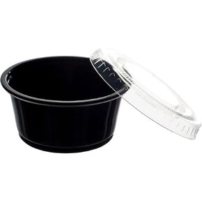 ESKAY PRODUCTS Plastic Portion Cups with Lids, Condiment Cup, Jello Shot, Souffle Portion, Sampling Cup 100 Cups/Lids (Clear, 2oz 100 Cups/Lids)