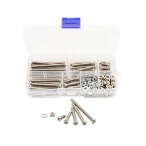LBY 160pcs M4 Machine Screws(Truss Head), Phillips Pan Head Bolts Nuts Flat Washers, Carbon Steel (Nickel Plated), Silver