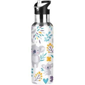 Nander Cute Koala Bears Water Bottle 22oz Double Wall Vacuum Insulated Leak Proof Stainless Steel Sports Water Bottle with Straw and Easy to Carry