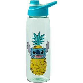 Silver Buffalo Lilo and Stitch Pineapple Pop Up Water Bottle with Screw Lid, 28 Ounces