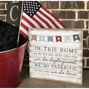 Deployment Wall Decor - Rustic Wood Sign - In This Home We Do Patriotic - Dog Tag - Army Gifts - Military Family - Home Decor - Art Wall Decor - 8x8 Inches - Wood Sign Plaque