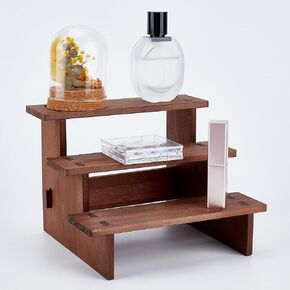 NBEADS 3-Tier Wooden Display Riser Shelf, Camel Tabletop Small Food Stand Risers Display Makeup Step Perfume Organizer for Fragrance Cosmetics Figure Collection 7.09x7.87x5.59inch