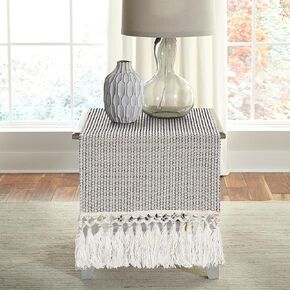 Blue and Beige Table Runner Farmhouse Style, Fall Rustic Coffee Table Runner 72 inches Long, Boho Dresser Runners for Bedroom, Dining Room, Kitchen, Entryway Table, Bohemian Summer Home Decor