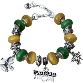 Sportybella Football Mom Charm Beaded Bracelet for Women, Football Mom Jewelry in Team Colors, Gift for Football Player Moms