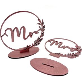 Mr and Mrs Wedding Table Signs, Wood Bride and Groom Table decoration Signs, Rustic Floral Freestanding Mr & Mrs Signs (Natural Wood)