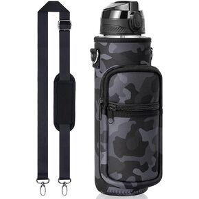 TINYAT Water Bottle Bag Holder Carrier Water Bottle Pouch Bag 2 Pocket Crossbody Sling Bag for Walking,Camping,Hiking,Travel