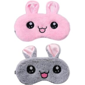 2 Pcs Cartoon Rabbit Sleep Eye Masks Blackout Sleep Masks Plush Sleeping Masks for Travel, Sleeping, Shift Work, Lunch Break