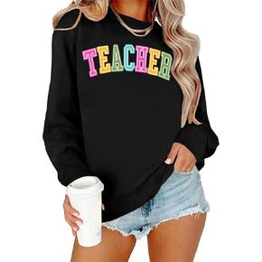 PECHAR Teacher Sweatshirt for Women: Colorful Teacher Crewneck Sweatshirt Teach Long Sleeve Pullover Shirt Tops