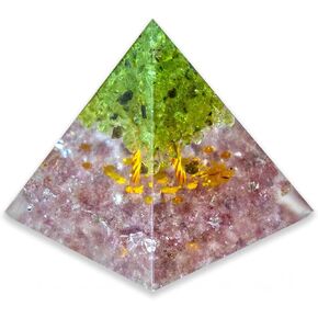 Stardust Gemstones Crystals Orgone Pyramid Healing Stones Spiritual Gifts for Women, EMF Protection Reiki Crystal Decor Prosperity, Protection Crystals (Strawberry Quartz Green Fluorite Life Tree)