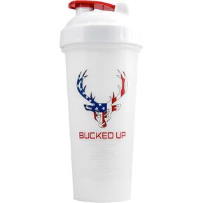 Bucked Up Perfect Shaker Bottle, 28oz, BPA-Free, Dishwasher Safe, Leak-Proof, Red White and Blue USA Flag Design