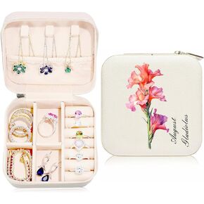 Small Jewelry Case Jewelry Box,Personalized Birth Flower Jewelry Box,Suitable for Wedding,Birthday,Traveling,Engagement,Bridal Shower Gifts,is a Great Gift for Women,Mom,Wife,Friends, Bridesmaids