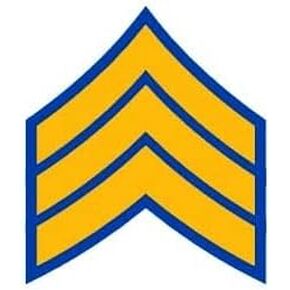 E-5 Sergeant Rank Chevron Stripe Army Uniform Sew on Iron on Arm Shoulder Embroidered Applique Decor Automobile Car Truck Window Door Luggage Helmet Tumbler Notebook Gift - Yellow on Blue