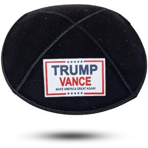 Judaica Place Yarmulke Trump Vance 2024 Logo Suede Black Large Size Kippah for Men - 4 Parts Yarmulka Hat Skull Cap Kipa 18cm