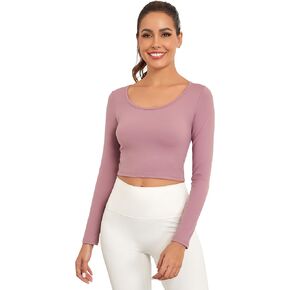Women's Long Sleeve Crop Tops Scoop Neck Lightweight Workout Slim Fit Going Out Gym Yoga Shirts