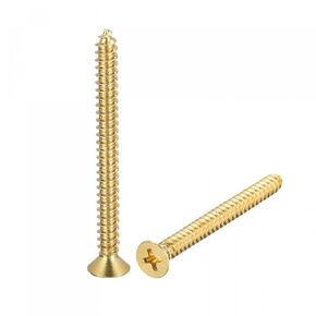 uxcell Brass Wood Screws, M6x60mm Phillips Flat Head Self Tapping Connector for Door Hinges, Wooden Furniture, Home Appliances 10Pcs