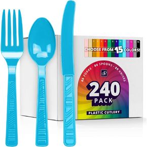 DecorRack Plastic Cutlery Set, Light Pink Plastic Silverware Sets for Parties, 96 Piece Bulk Heavy Duty Plastic Utensils Set (Light Pink, 96 Pieces)