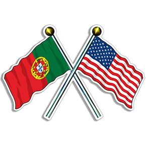 Crossed Poles USA and Portugal Flags Sticker (American Portuguese Vinyl Decal for Car or Laptop (3 x 5 inch)