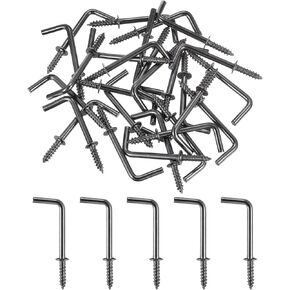 uxcell 50 Pcs L Shape Hooks, 1 Inch Right Angle Hooks Carbon Steel Small Screw in Hooks 7 Shape Right Angle Hook for Hanging, Black