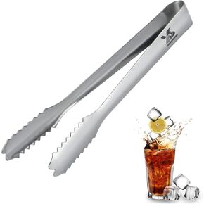MSY BIGSUNNY 7 Inch Ice Tongs for Ice Bucket, Thickened Stainless Steel Small Serving Tongs, Mirror Polished Metal Tongs (Set of 2, Black)