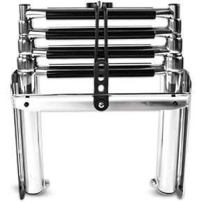 MARINE CITY 304 Stainless Steel 4-Step Telescoping Swim Ladder with Rubber Strap - Sturdy, Strong, Smooth Fine Polished - Ideal for Boats, RVs, Ships, Yachts, Swimming Pools