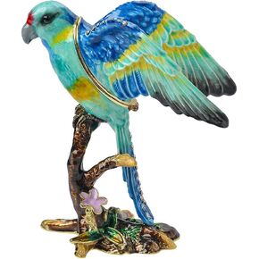 Parrot Figurine Home Decor Gold Plated Crystal Animal Trinket Box Small Ring Case Bird Lover Gift
