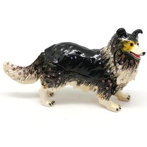 Puppy Dog Trinket Box Hinged Collie Figurines Trinket Box for Jewelry and Treasures,Jewelry Ring Box Earrings Organizer Hand-Painted Collectible Keepsake Box Home Decor Gifts (Black)