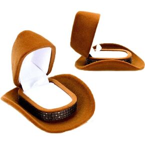 Leadigol 2Pcs Velvet Ring Box-Cowboy Hat Jewelry Box,Vintage ring box for wedding ceremony Engagement,Brown Earring Necklace Jewelry Display Storage Case