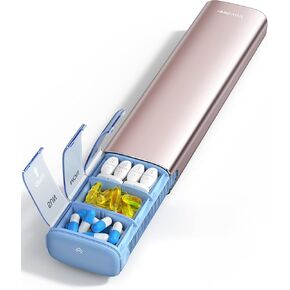 Vaydeer 7 Day Weekly Pill Organizer, Metal Travel Pill Case, Large Capacity Daily Cute Pill Box for Supplements, Pills, Vitamins and Medication (Rose Gold)