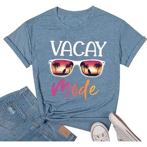 Vacay Mode T Shirts for Women Summer Beach Hawaii Vacation Short Sleeve Tops Holiday Cruise Getaway T Shirts