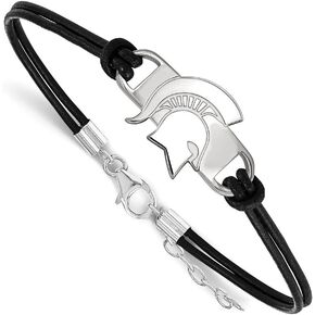 Sterling Silver Michigan State University Leather Bracelet Small Center