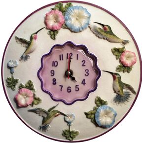 Import 8-Inch Round Battery Operated Wall Clock - 3D Polystone Design - Decorative Clock for Home, Office, Kitchen, Classroom - Silent Quartz Movement - Hummingbird Theme