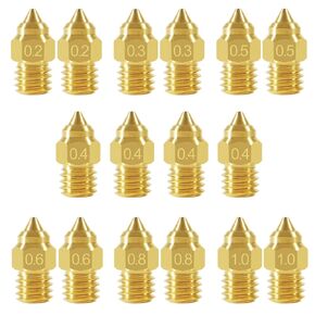 16pcs CR-6 SE MK Brass Nozzle 0.2mm,0.3mm,0.4mm,0.5mm,0.6mm, 0.8mm,1.0mm,for Ender-3 Serise/Ender-5 Series/Ender 3 Neo Series,for Sprite Extruder Nozzle/Ender 3 S1/Pro/Ender 3/V2/Pro/Max/CR-6 SE/MAX N