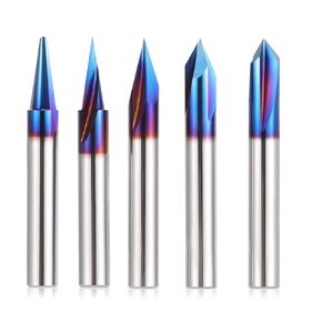 HQMaster 5PCS CNC Wood Carving Router Bits Set, 1/4'' Shank, 15° Detail Carving Liner+ 20° Profile bit+30°+60°+ 90° V Groove Router Bit Set