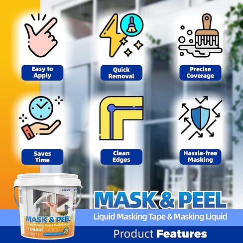 قناع سائل سعة 1 لتر للطلاء 32 أونصة، شريط لاصق سائل قابل للنزع، سائل قناع شفاف بعد التجفيف، سائل قناع لطلاء النوافذ، قناع وقشر لطلاء النوافذ - من جودورا in Kuwait