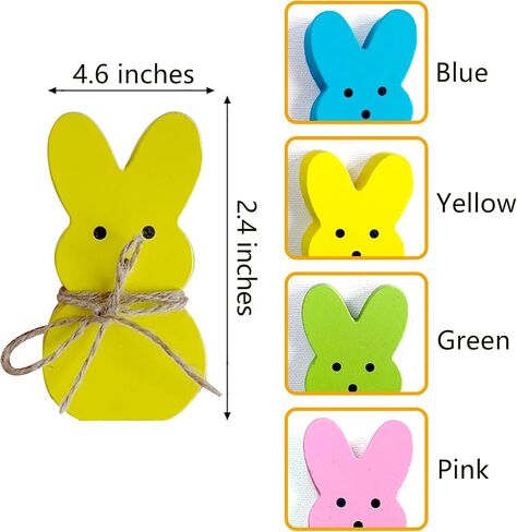 4 Pack Easter Day Bunny Peeps Table Decorations - 4.6x2.4 Inches Cute Wooden Rabbit Tiered Tray & Tabletop Centerpieces, Rustic Farmhouse Sign Basket Gifts Decor in Saudi Arabia